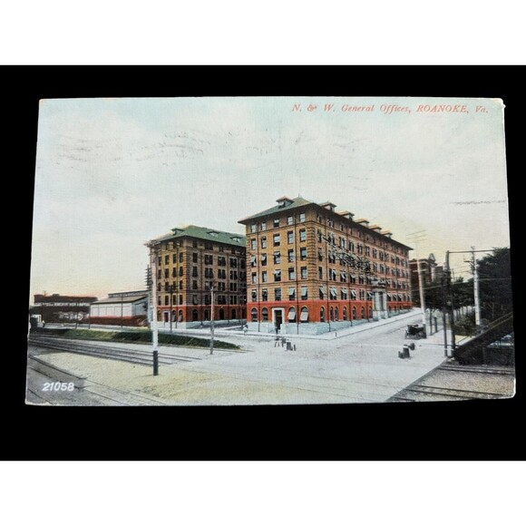 Roanoke Virginia N&W Office Building Vintage Postcard 1908 Postmark 1c Stamp - Picture 1 of 6